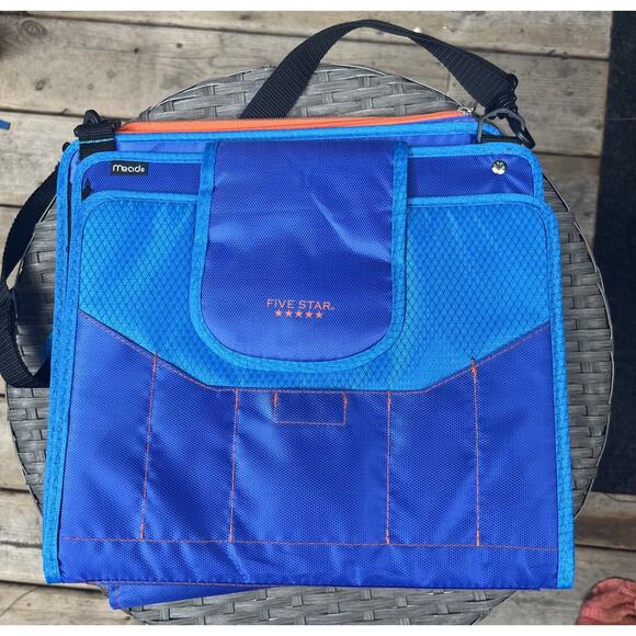 Mead Five Star Zipper Binder 2 Inch File Pocket Binder Blue MINT w/ strap - Picture 1 of 4